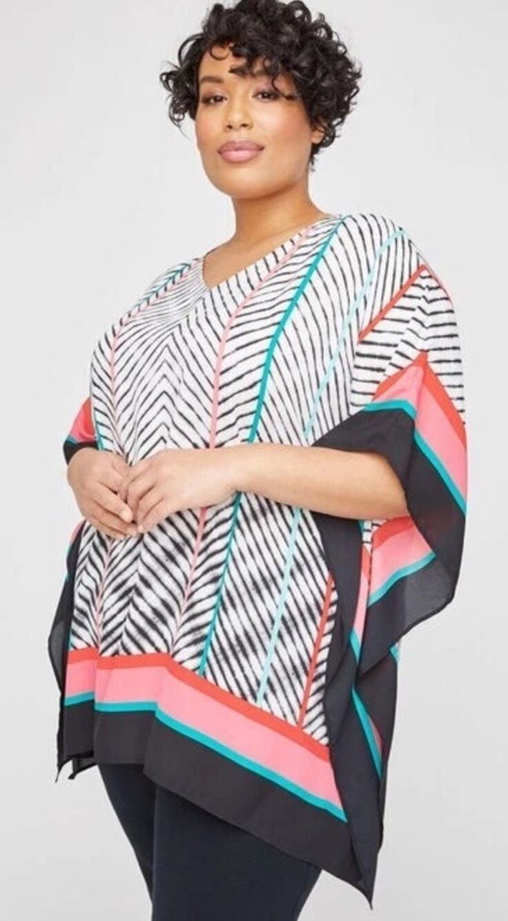Catherines Poncho Blouse Size 2X/3X Multicolor V Neck Lightweight